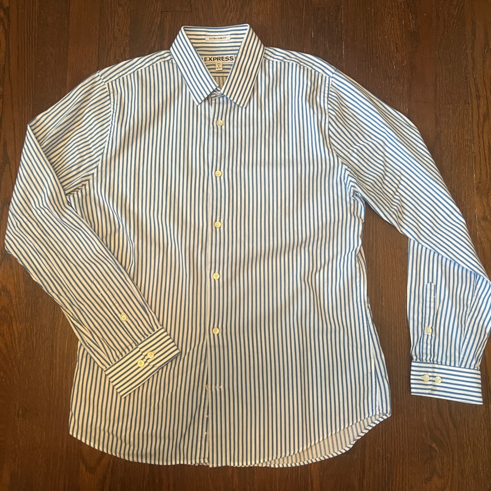Express Men’s Blue Stripe Button down